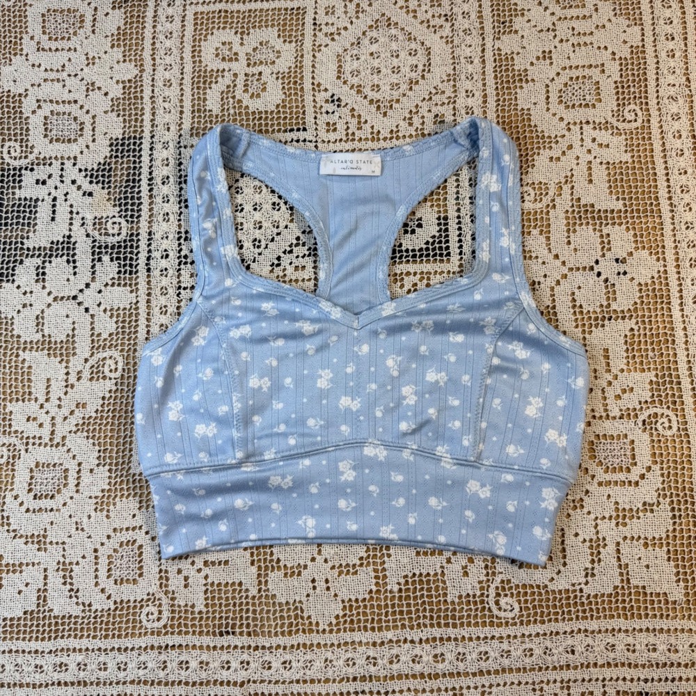 Altar'd State Intimates Blue and White Flower Soft Bra Sz M Cottagecore